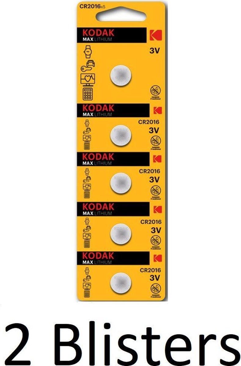 10 Stuks (2 Blisters a 5 st) Kodak Max lithium CR2016 blister 5