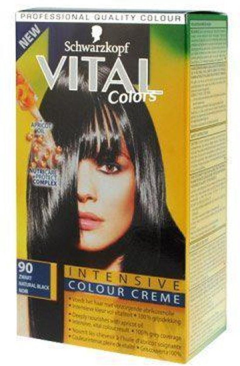 3x Schwarzkopf Vital Colors 90 Zwart - Haarverf - Voordeel Pakket