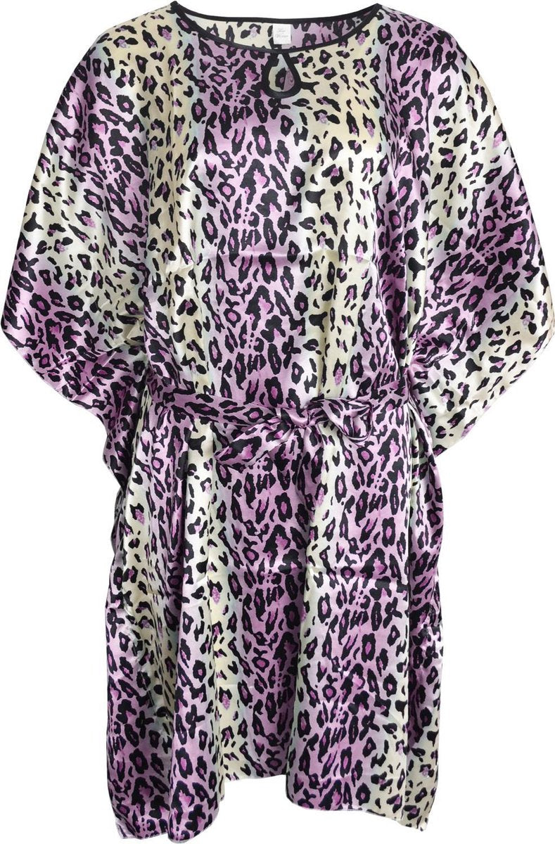 Dames Satijn Tuniek Strand Kaftan - Paars - One Size 36-48