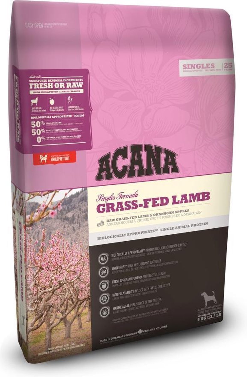 6 kg Acana singles grass-fed lamb dog hondenvoer