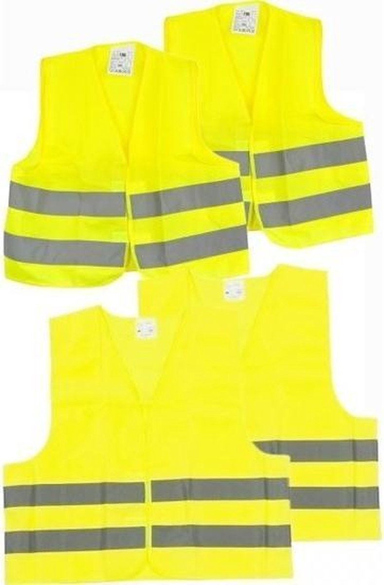 4x Veiligheidsvesten/hesjes geel voor volwassenen/kinderen
