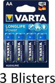 12 Stuks (3 Blisters a 4 st) Varta Longlife Power AA Batterijen