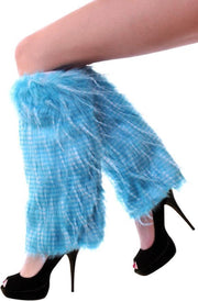 Blauwe beenwarmers bont nepbont faux fur spirit burning man hood festival