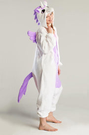 KIMU Onesie Pegasus eenhoorn pak wit paars unicorn kostuum - maat L-XL - eenhoornpak jumpsuit huispak