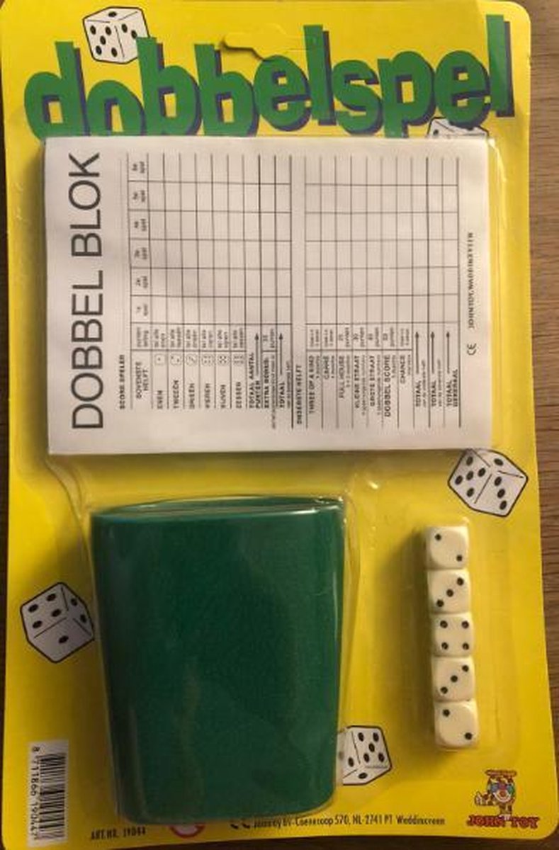 Yahtzee Scoreblok 5 x dobbelsteen en dobbel beker - dobbel blok 5 dobbelstenen en dobbel beker