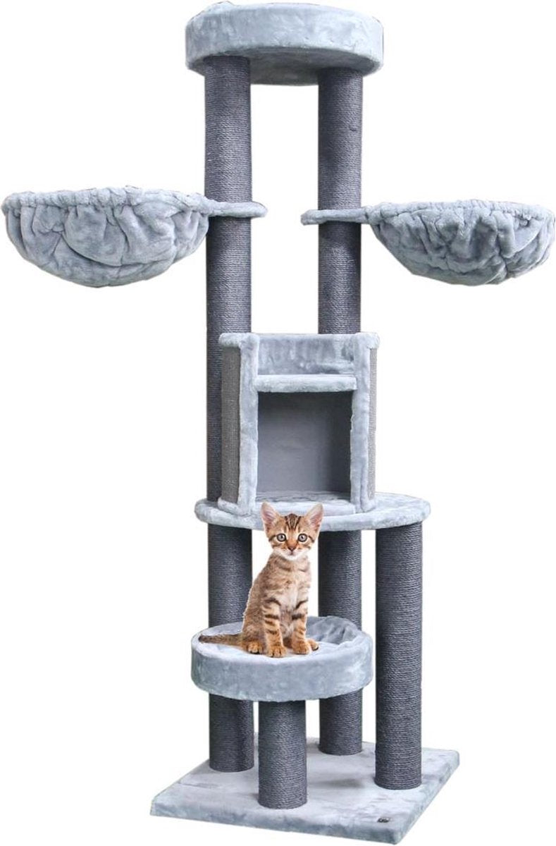 Petrebels Cottage 186 krabpaal - Grijs - 186 cm - 2 x hangmat