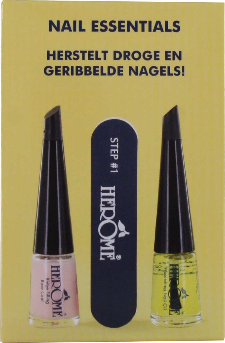 Herome Nail Essentials Set (Geel) – Herstel Droge en Geribbelde Nagels – Complete Set met Base Coat