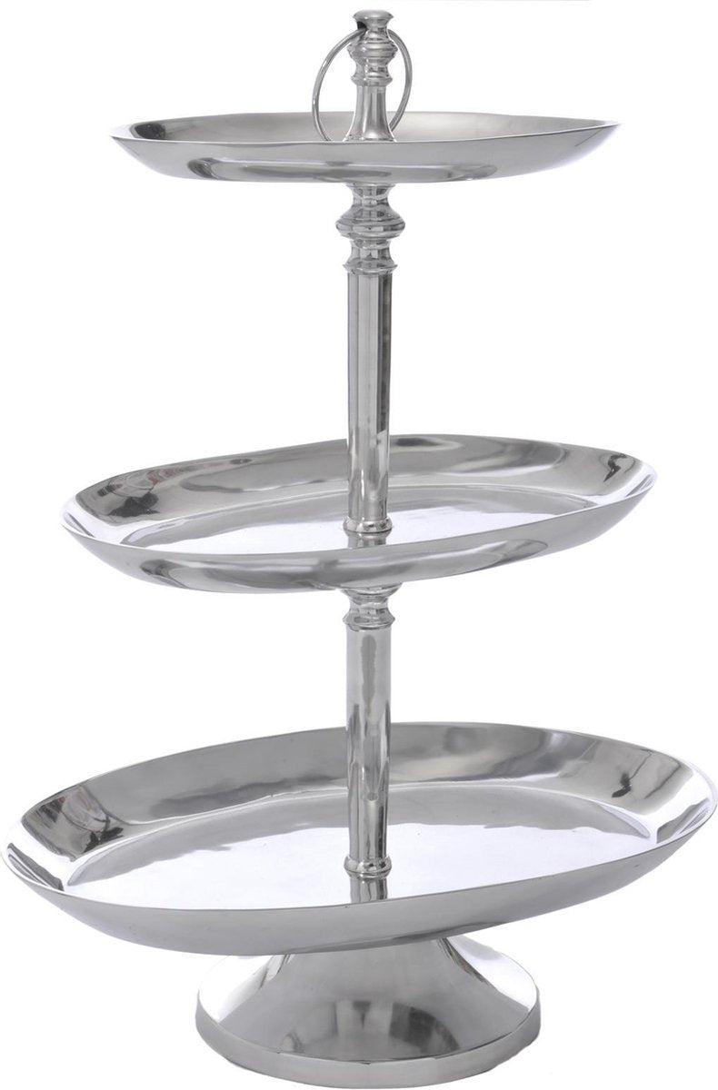 J-Line Plateau 3 Niv Ovaal Alu Zilv L 66X45x90cm