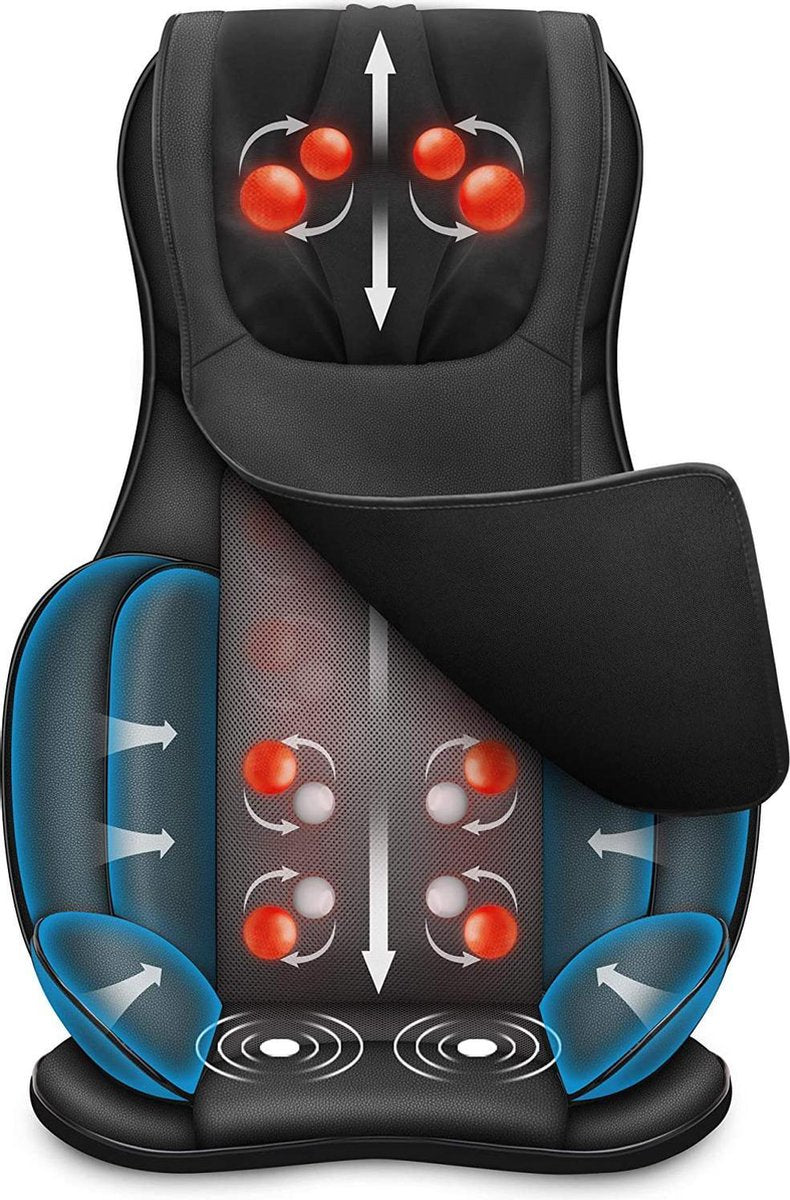 Gutos Shiatsu massagestoel - Massage apparaat - Shiatsu massage kussen - Massagekussen - Massagehoes - Met warmtefunctie - Heupen - Nek - Rug - 3 snelheden