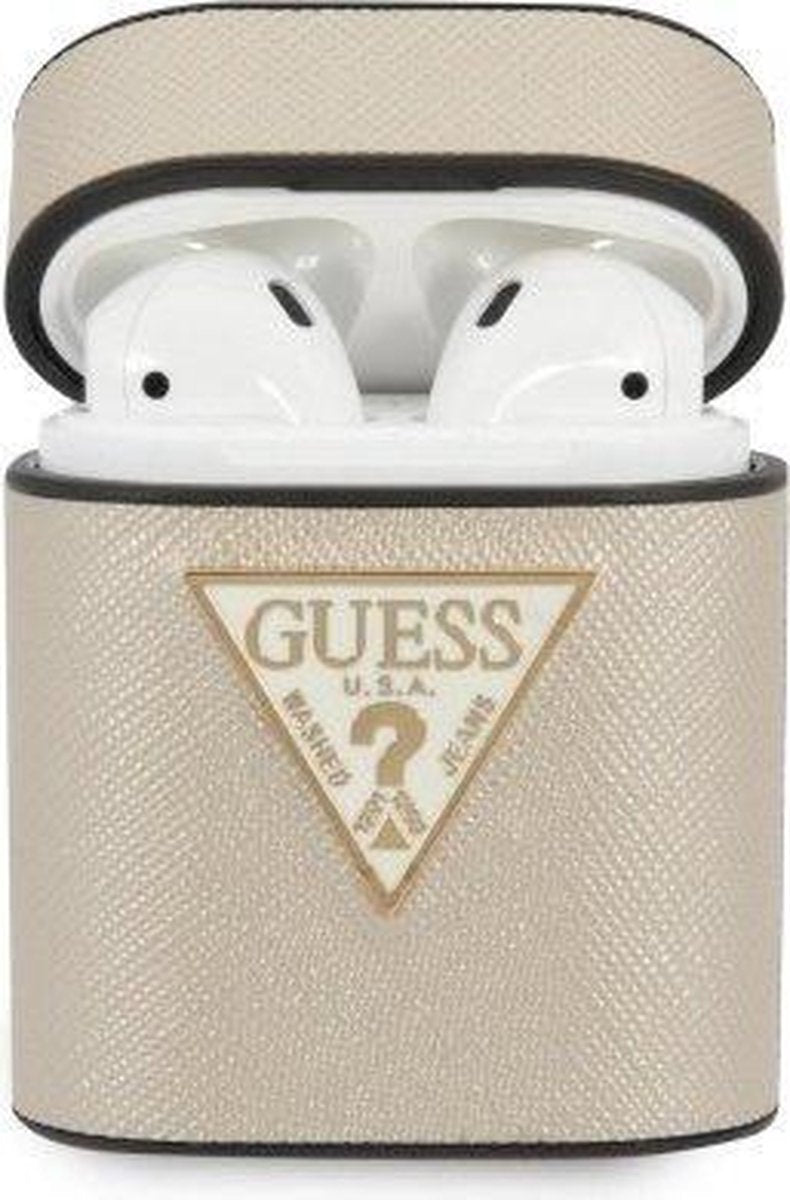 GUESS Saffiano Apple AirPods Case Hoesje - Beige
