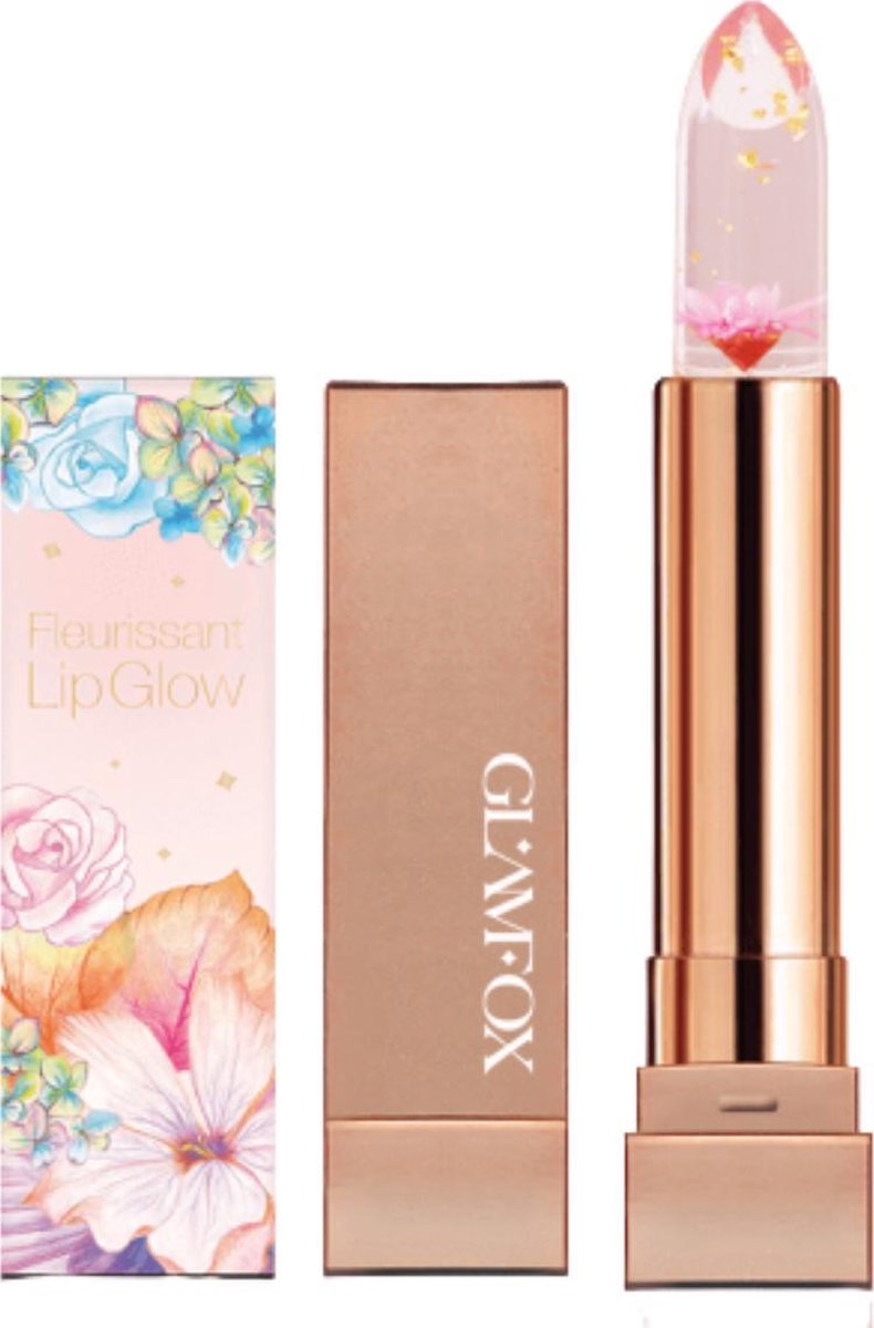 Glamfox Peach Flower Lipstick - Perzik Bloem Lippenstift met Goudkorrels - Lip Plumper - Make Up