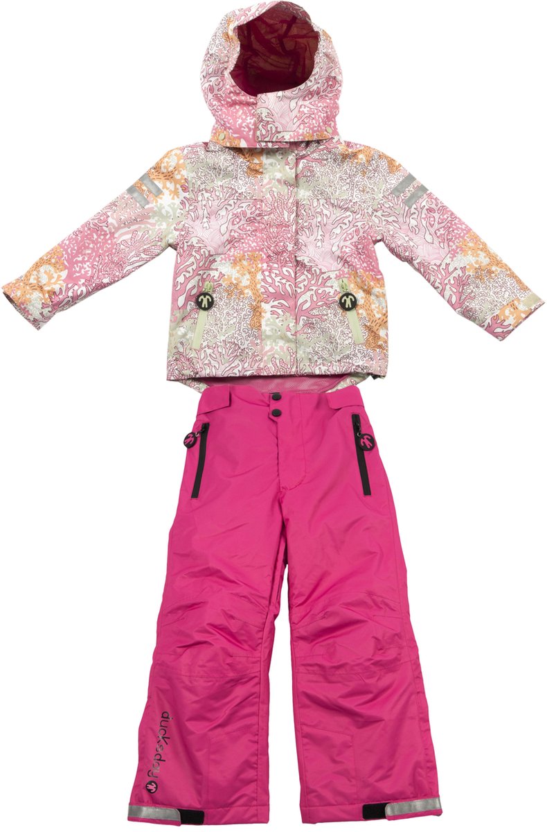 Ducksday - kerstpakket - skiset voor kinderen - vierseizoens jas en skibroek - Milsyl/roze - 92/98
