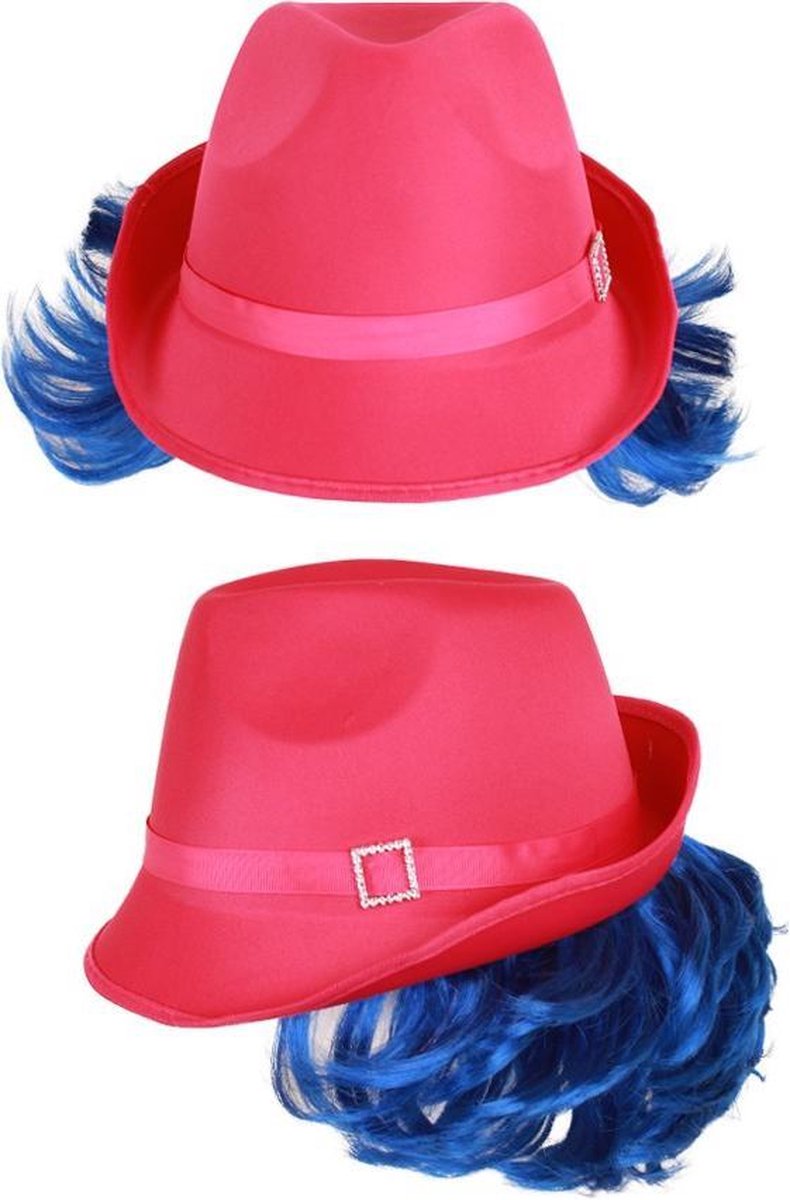 Deukhoedje pink met blauw haarrandj