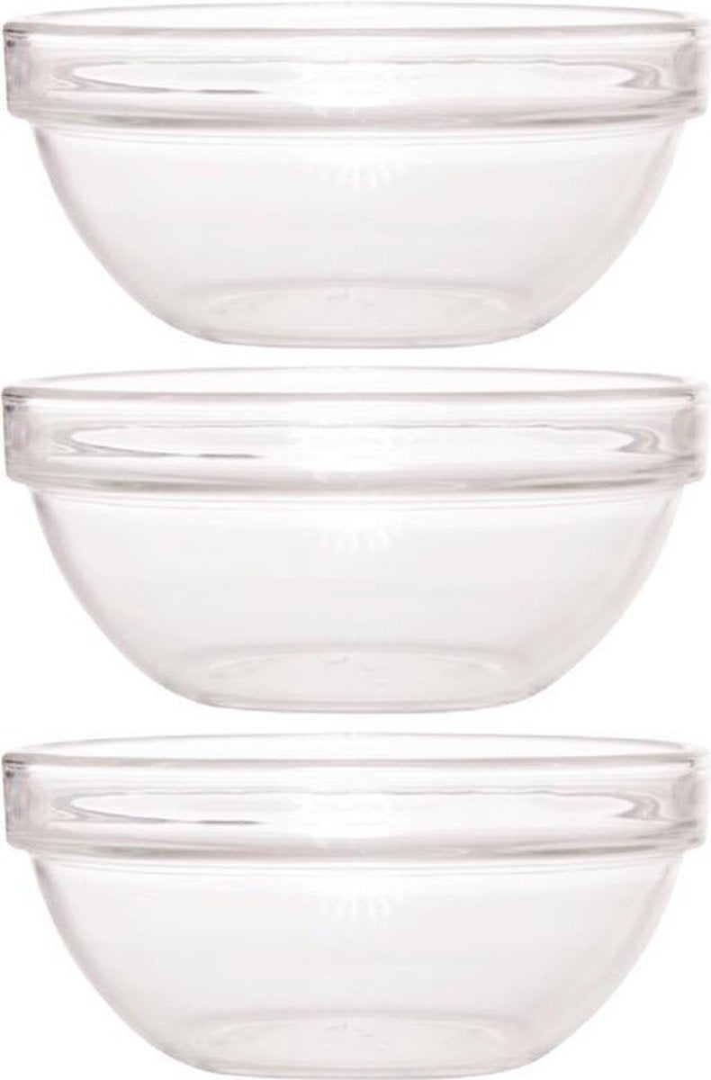 3x Glazen schaal/kom 23 cm - Sla/salade serveren - Schalen/kommen van glas - Keukenbenodigdheden