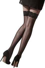 Flirty Velvet Lace Top Hold Up met naad Black/Black