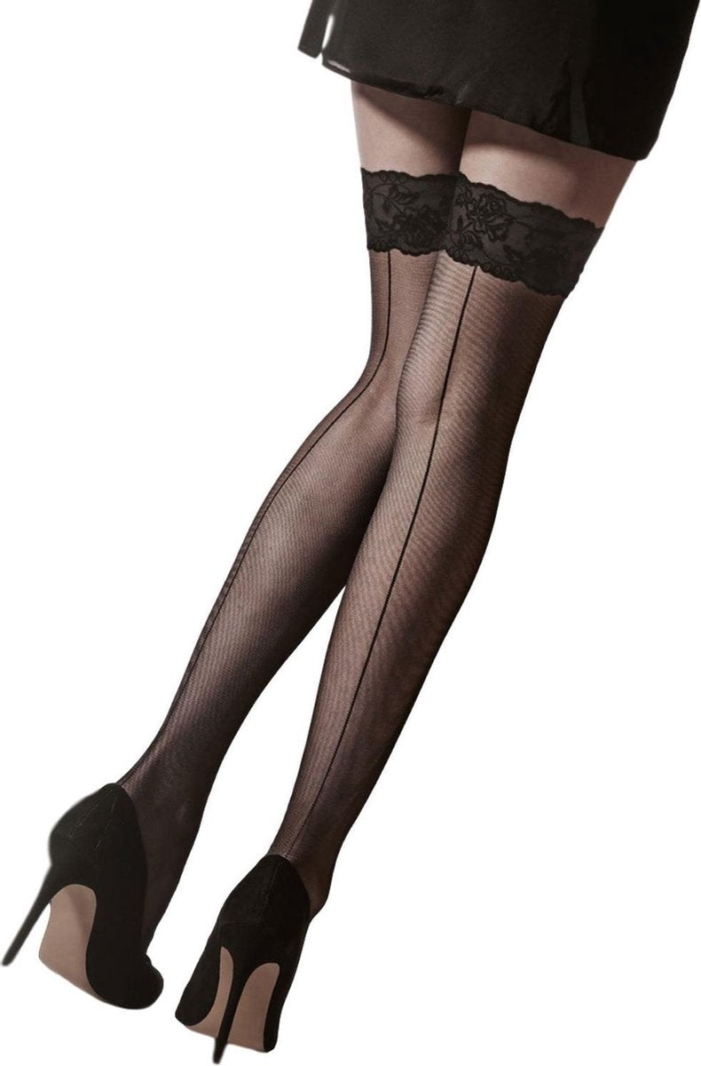Flirty Velvet Lace Top Hold Up met naad Black/Black
