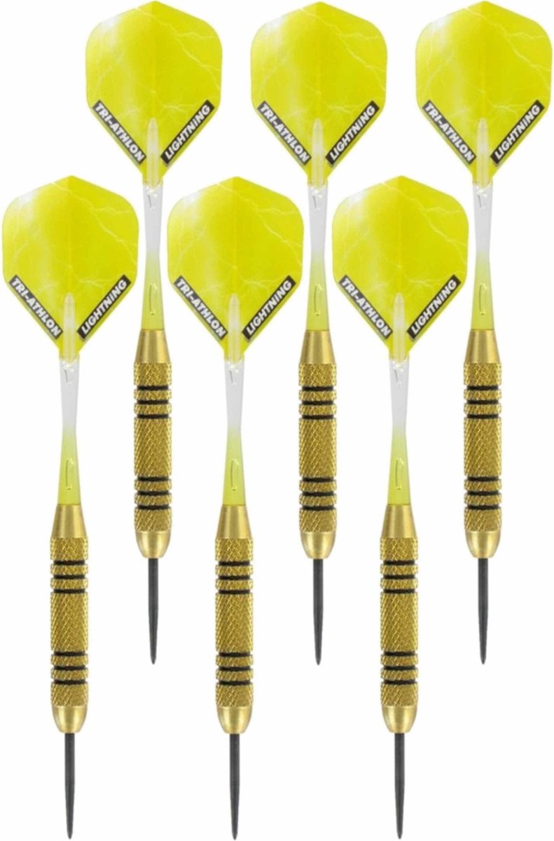 4x Set van 3 dartpijlen Speedy Yellow Brass 23 grams - Darten/darts sport artikelen pijltjes messing