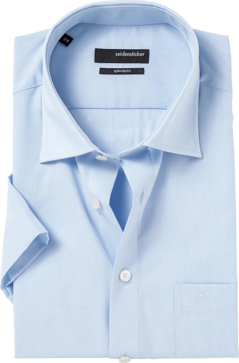 Seidensticker Regular Fit overhemd korte mouw - blauw (fil à fil) - Strijkvrij - Boordmaat: 41