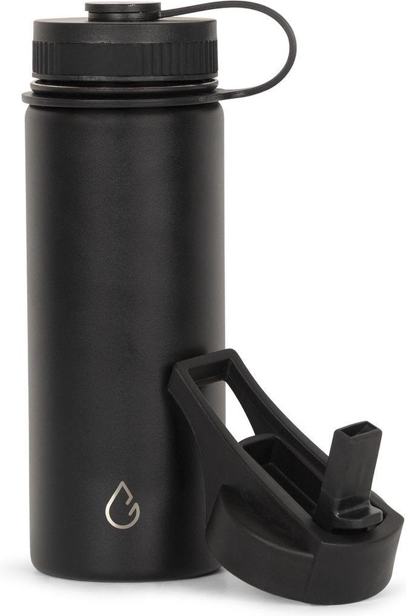 Wattamula PRO eco drinkfles - RVS - zwart - 530 ml - extra dop met rietje