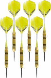 2x Set van 3 dartpijlen Speedy Yellow Brass 23 grams - Darten/darts sport artikelen pijltjes messing