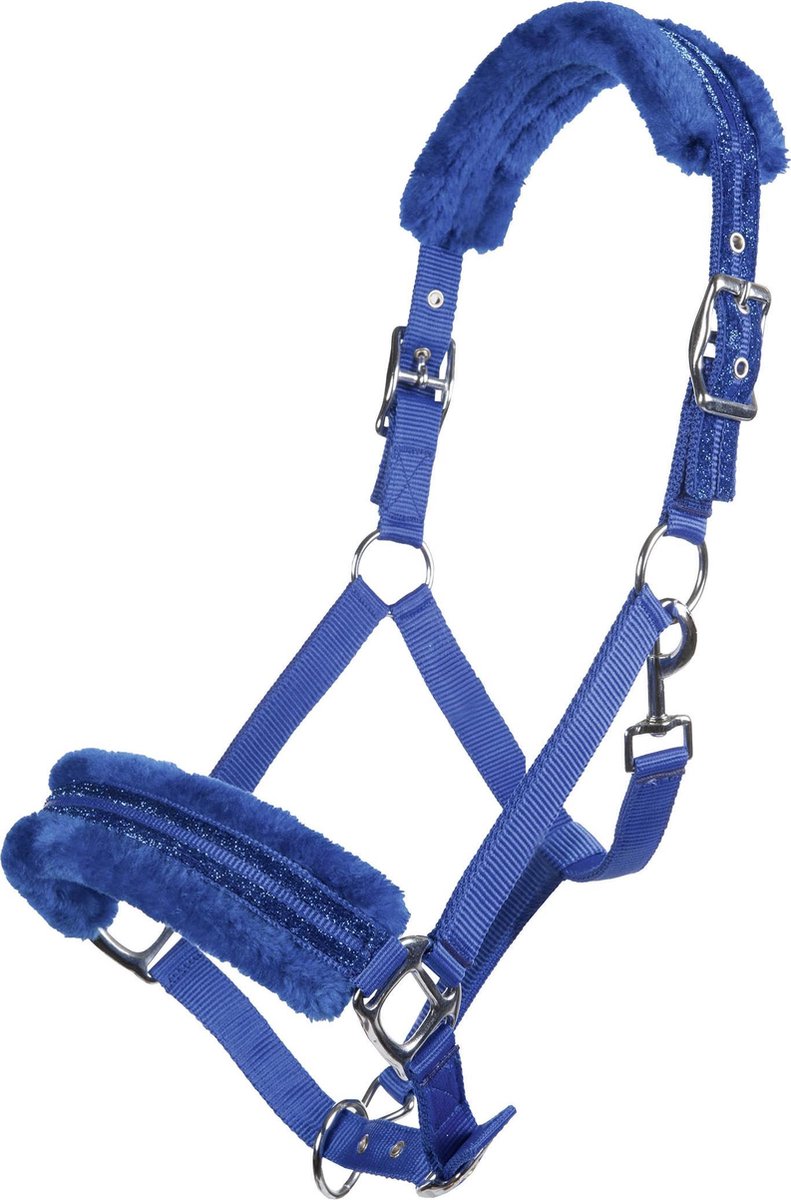 HKM Nylonhalster -Glitter- polarfleece voering kobaltblauw Pony