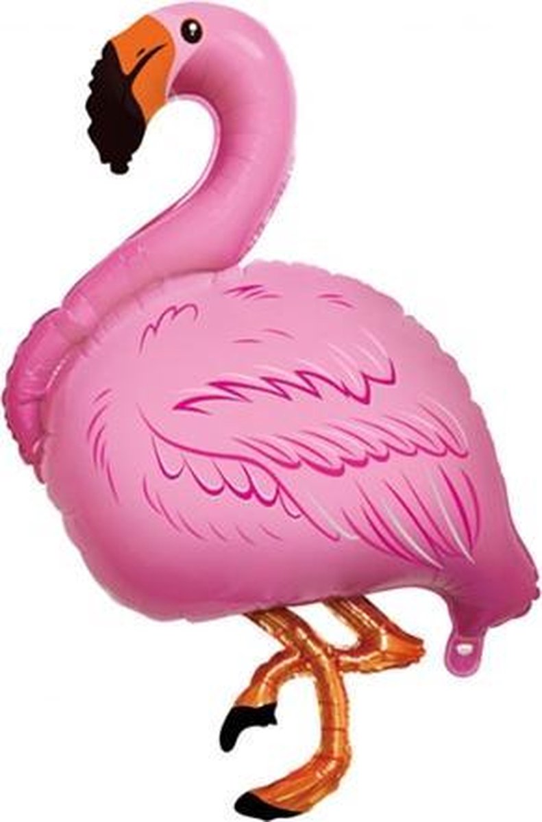 Folie ballon in de vorm van een flamigo en is 116 cm