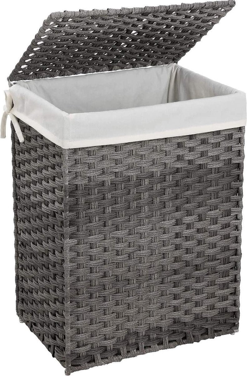 Nancy's 90L wasmand - Handgeweven wasmand - Synthetisch - Opvouwbare wasmand - Grijs/Bruin - 46 x 33 x 60 cm