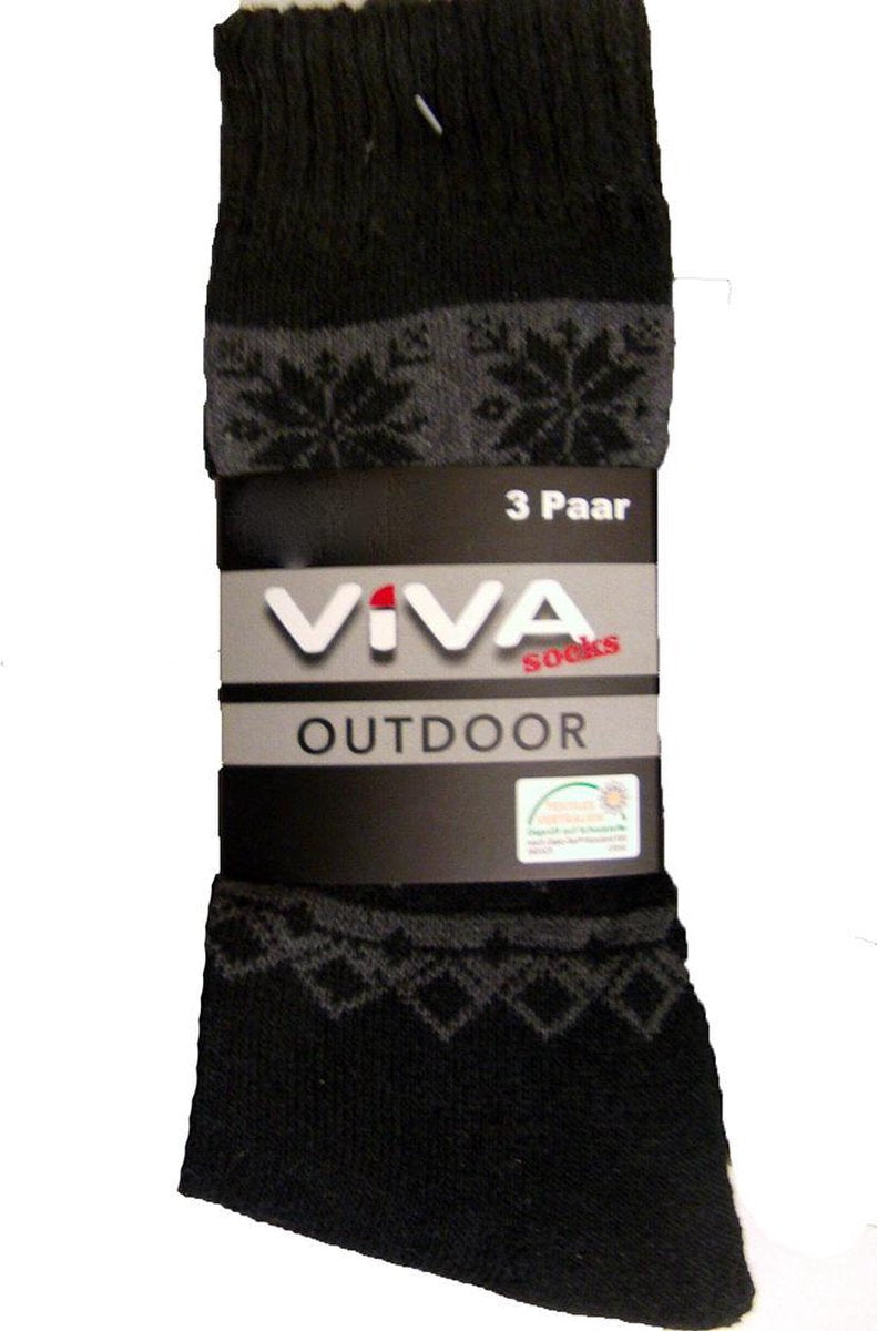 Heren Outdoor Wandelsokken – Viva - 3 Paar – Zwart maat 39-42