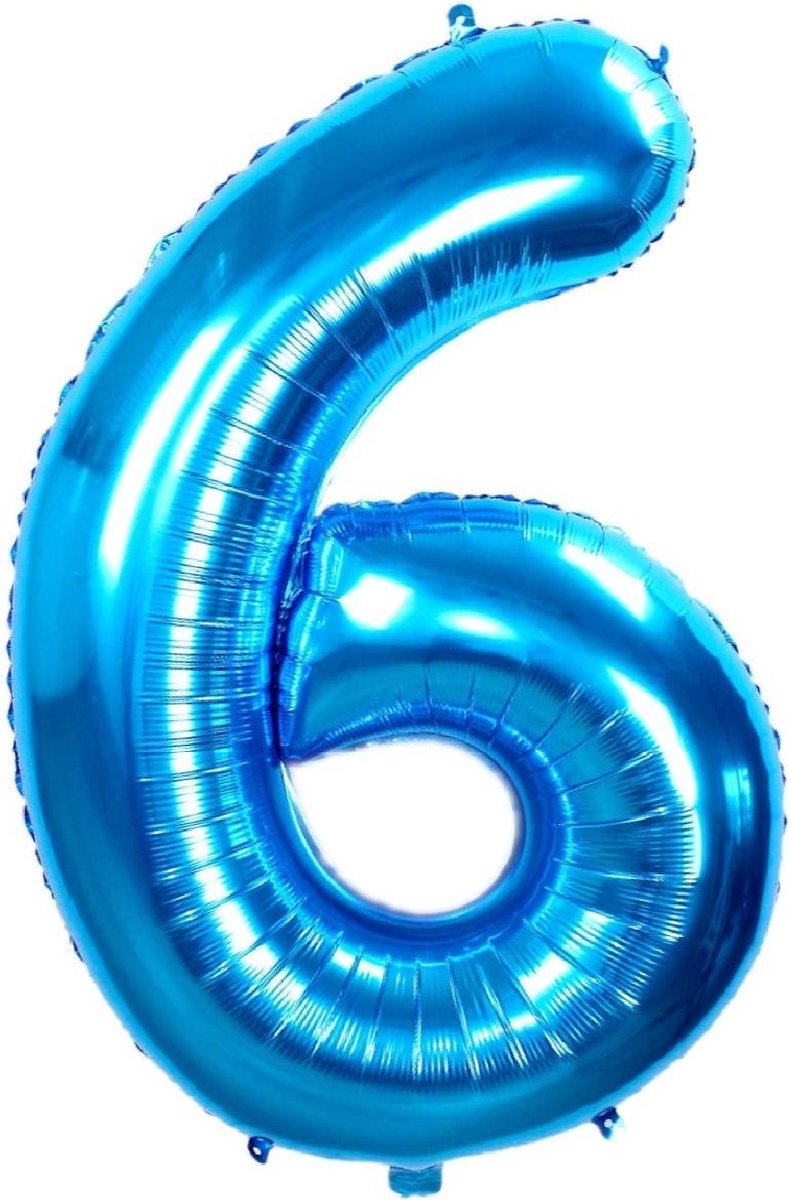 Folie Ballon Cijfer 6 Jaar Blauw 86Cm Verjaardag Folieballon Met Rietje