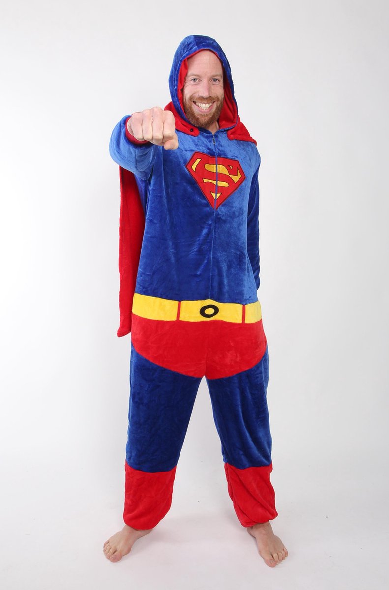 KIMU Onesie Superman peuter pakje kostuum met cape Supergirl - maat 86-92 - Supermanpak jumpsuit pyjama