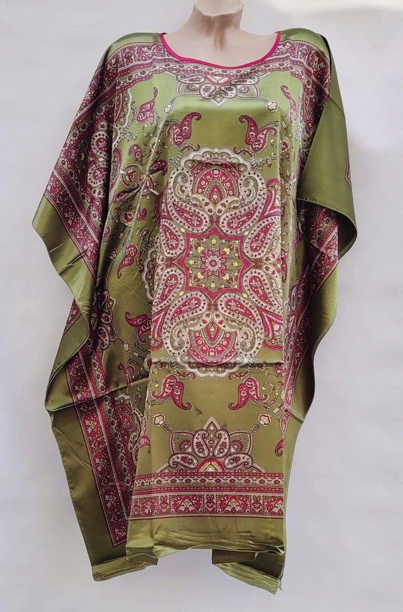 Dames satijn tuniek/kaftan groen one size 36-48