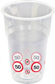 Bekers 50 Jaar Verkeersbord Plastic 350ml 8 stuks