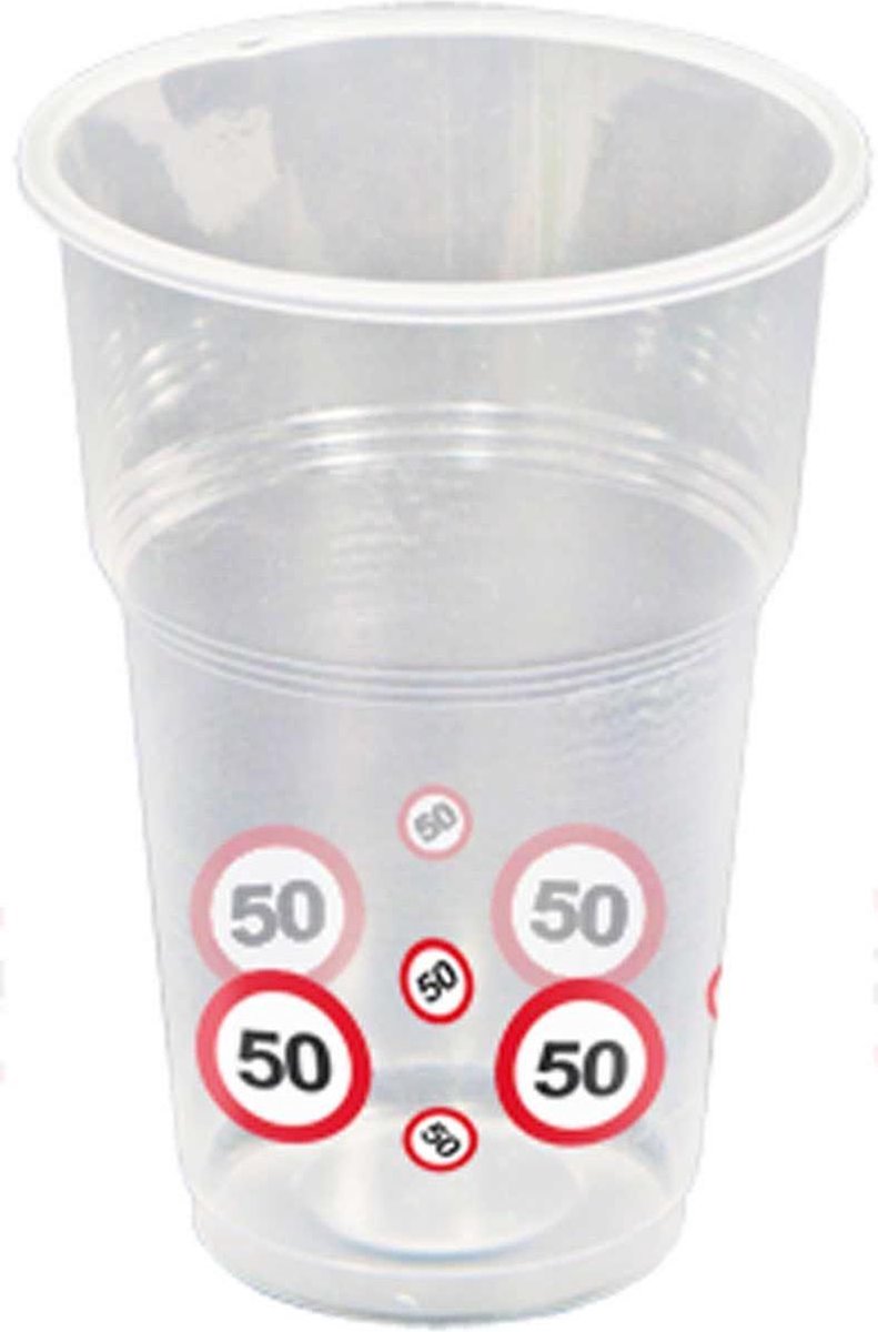 Bekers 50 Jaar Verkeersbord Plastic 350ml 8 stuks