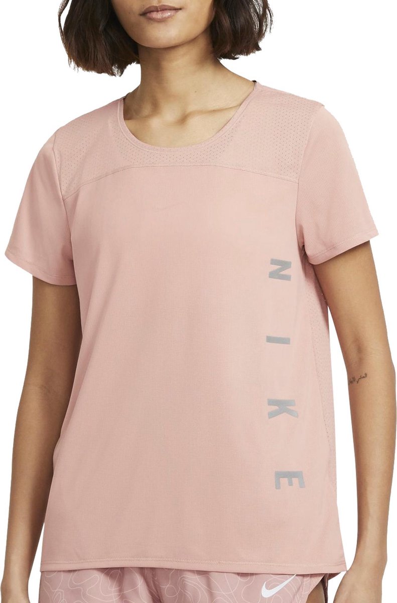 Nike Miler Run Division  Sportshirt - Maat M  - Vrouwen - Roze/Grijs