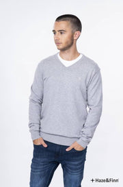 Haze&Finn Pullover Knit V-Hals Melange Licht Grijs (ME-0200)