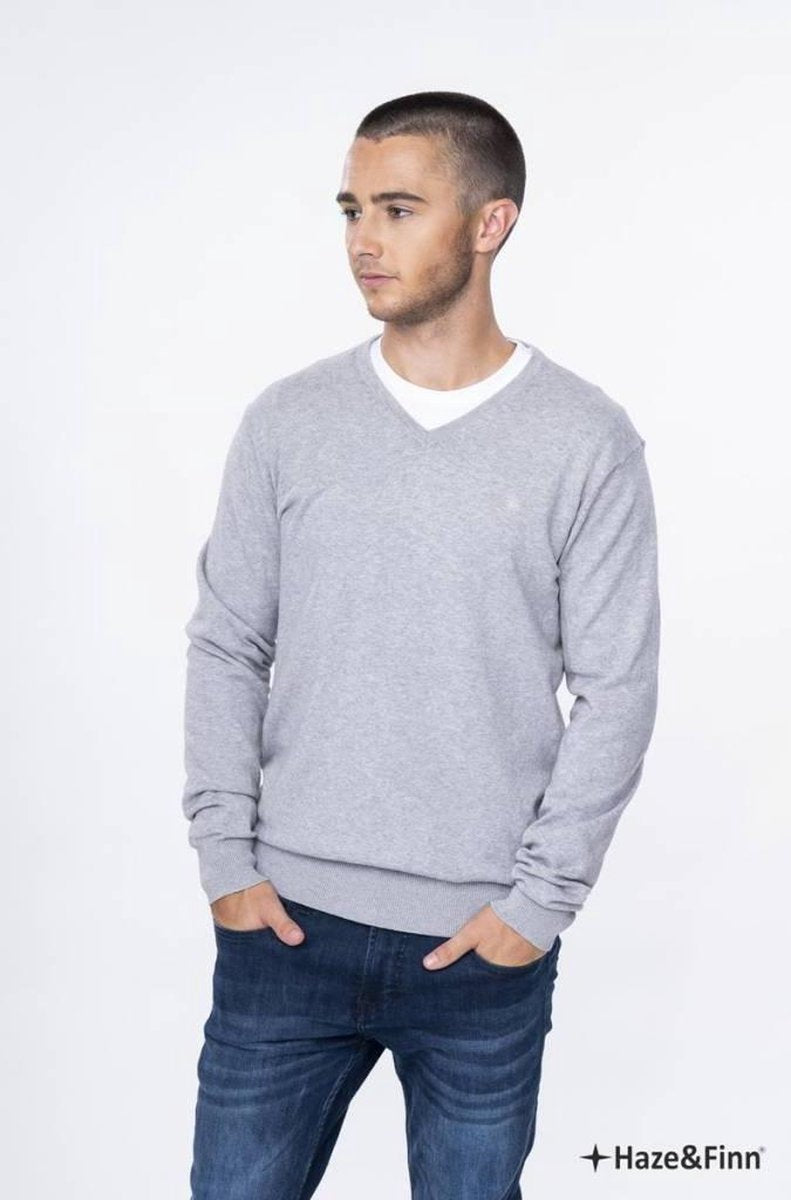 Haze&Finn Pullover Knit V-Hals Melange Licht Grijs (ME-0200)