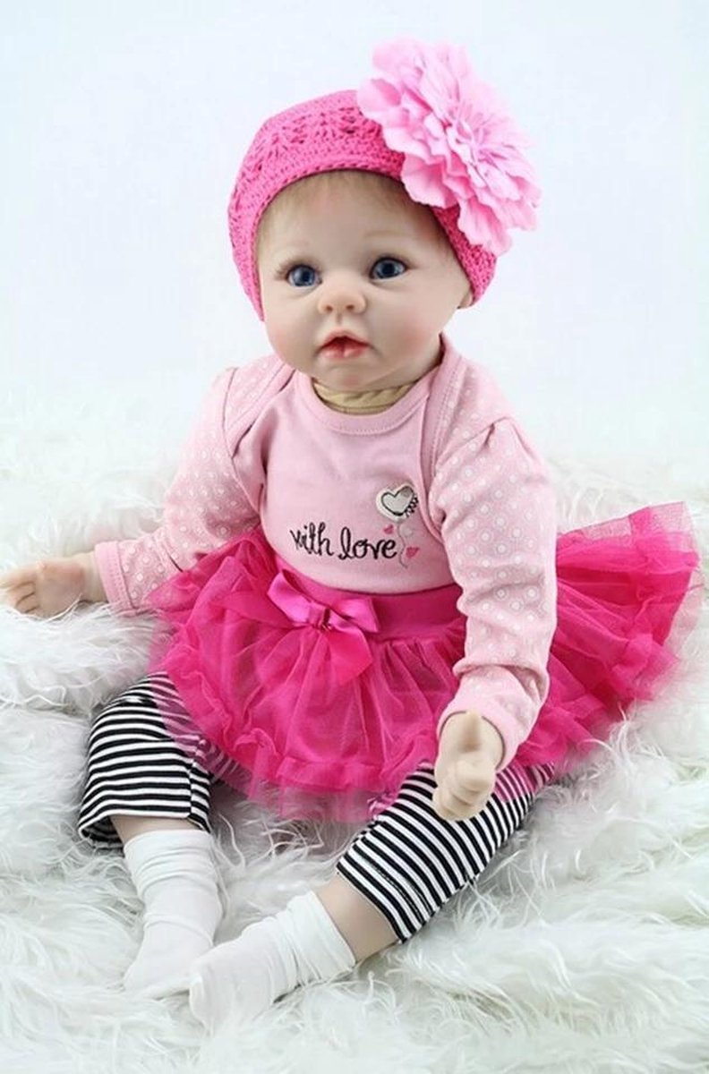 Reborn baby pop 'Myla' - 55 cm - Meisje met roze outfit en speen - Soft silicone - Levensechte babypop