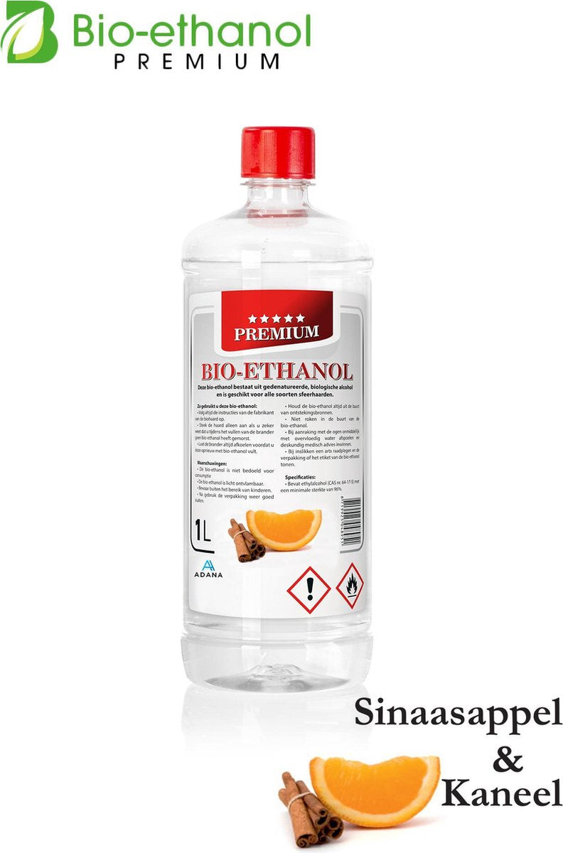 Adana - Bio-Ethanol met Sinaasappel & Kaneelgeur-PREMIUM- bioethanol -biobrandstof - 1 liter