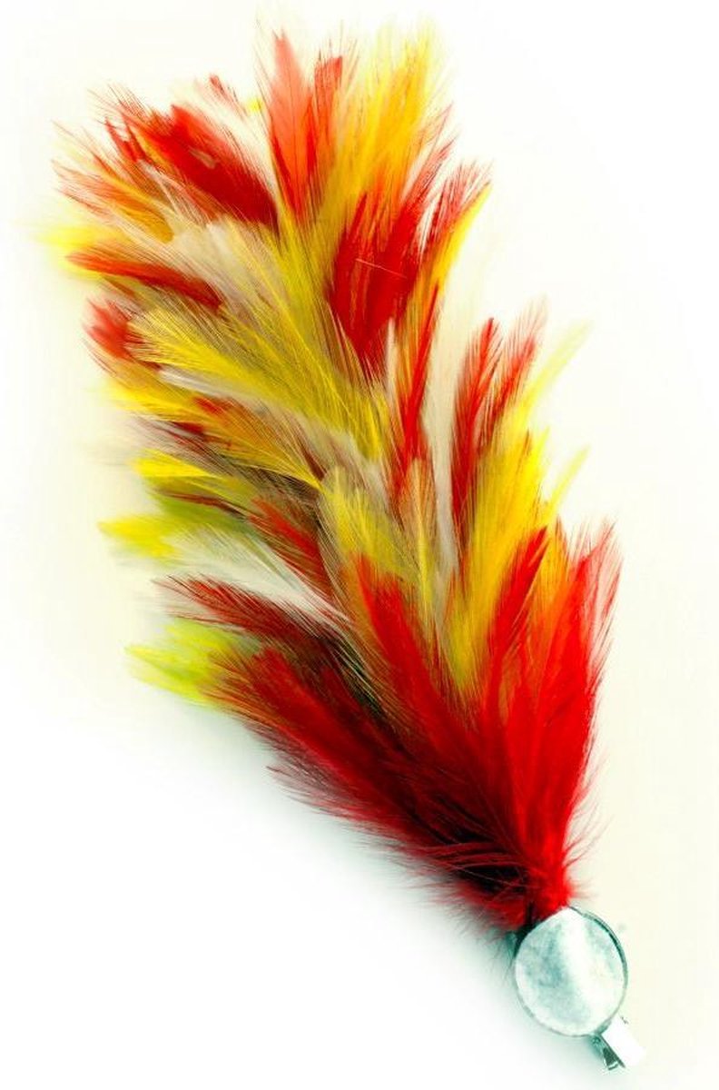 Verenpluim 30 cm buigbaar met speld en clip rood/wit/geel