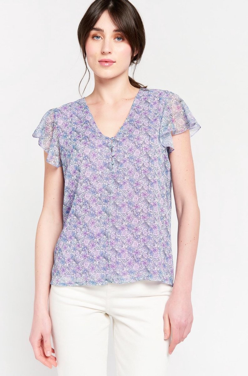 Blouse met bloemenprint - Paars