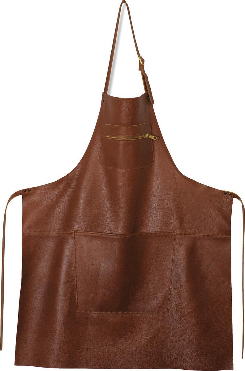 Dutchdeluxes - (Volnerf) Lederen Zipper Style Schort met Ritsvak - Klassiek Bruin - BBQ