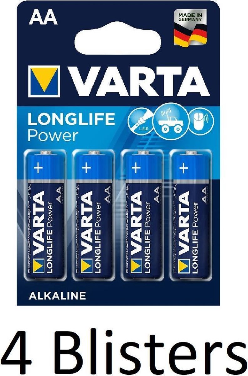 16 Stuks (4 Blisters a 4 st) Varta Longlife Power AA Batterijen