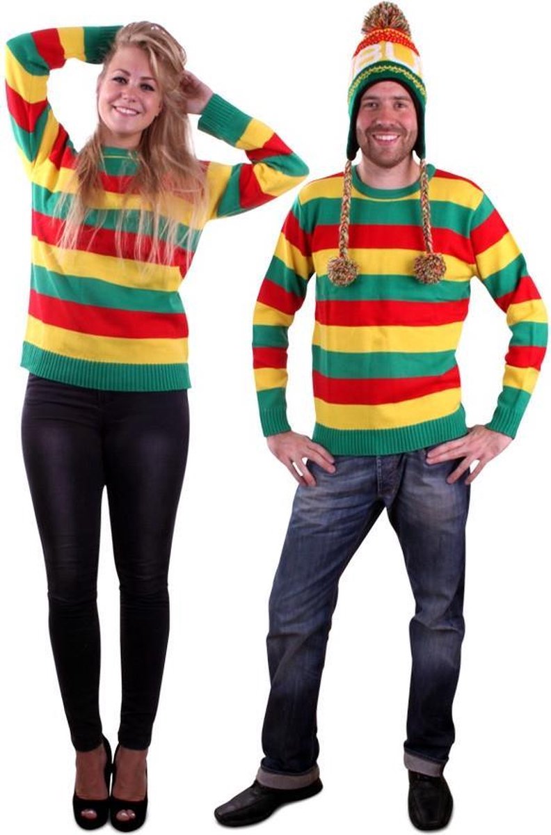 Gebreide trui rood/geel/groen gestreept unisex kinderen