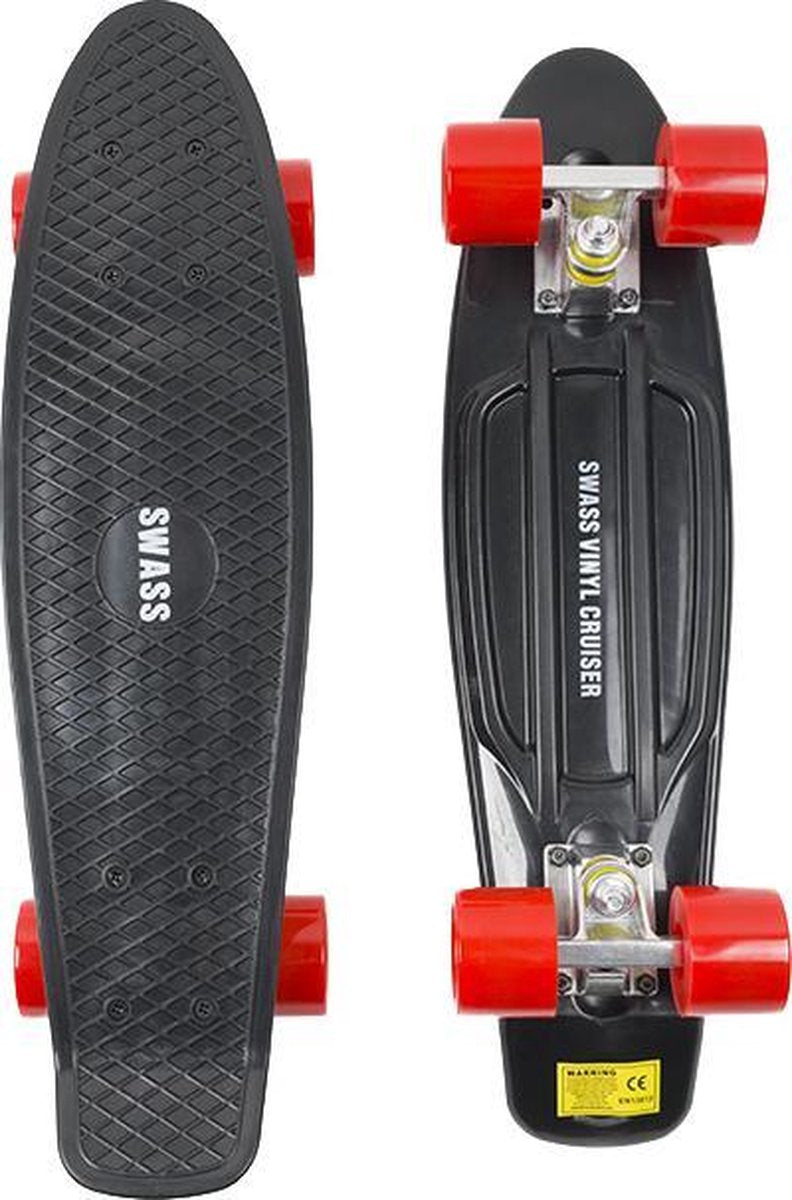 SWASS Vinyl Cruiser Skateboard Retro - Zwart/Rood