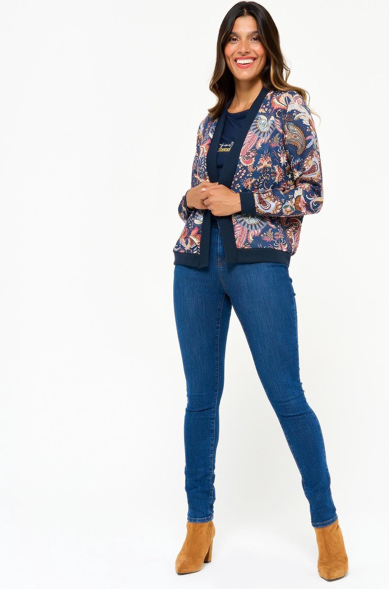 Open vest met kleurrijke bloemenprint - Marine Blauw