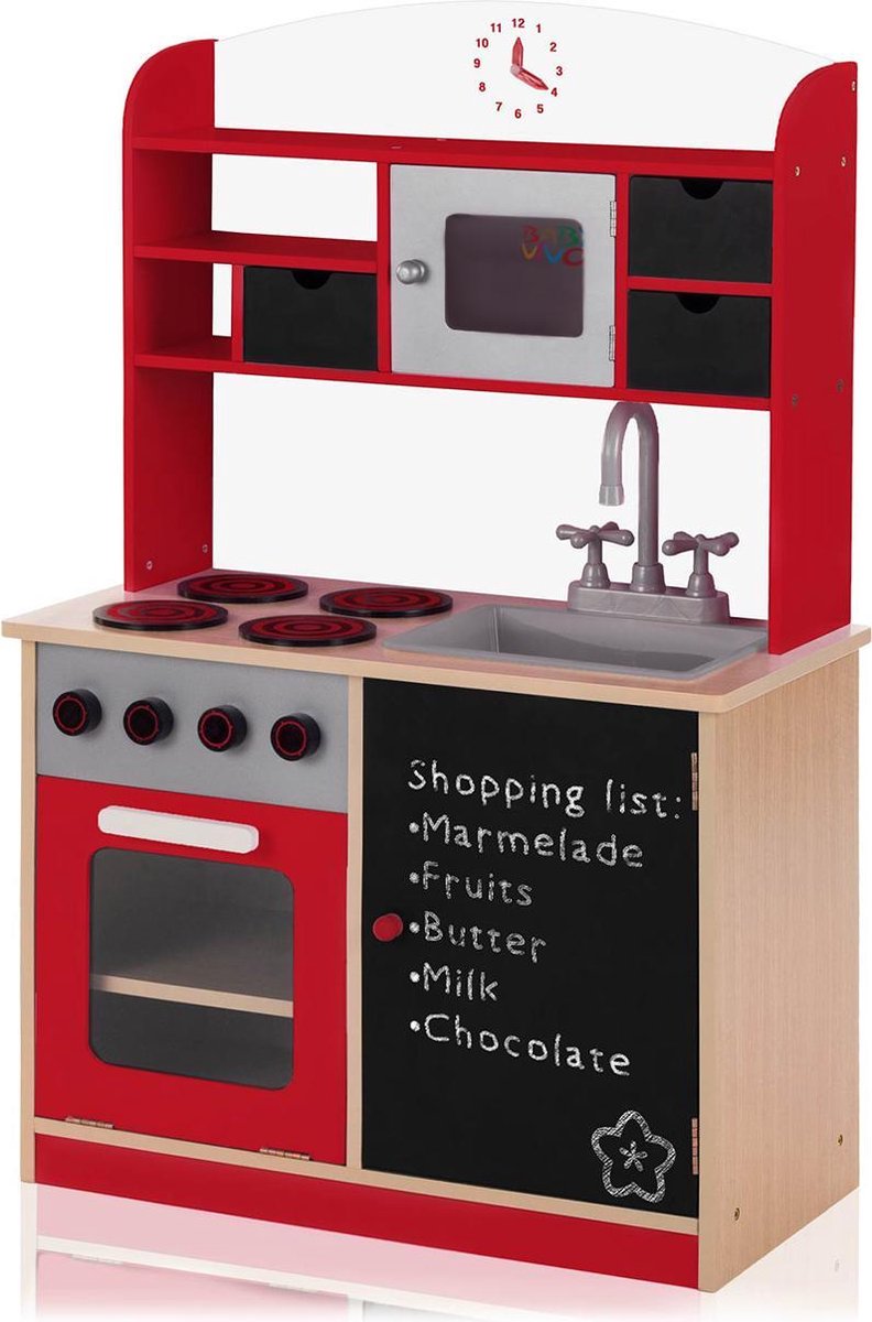 Meubilaire - Kinderkeuken - Speelkeuken - Kindvriendelijk - Vanaf 3 jaar - Rood - 60 x 30 x 90 cm