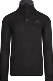 MZ72 - Heren Pullover - Troyerkraag - Fijn Gebreid - Borstzakje - Zwart