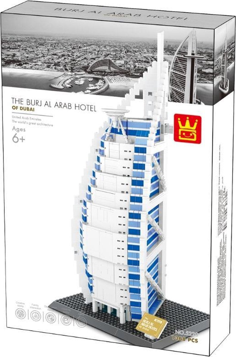 Wange 5220 Architect Burj Al Arab Hotel in Dubai - 1307 bouwstenen - Lego Compatibel - Bouwdoos