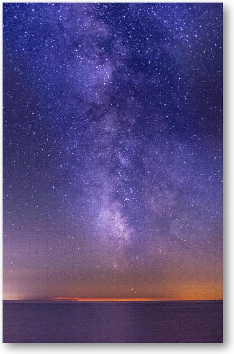 Adembenemende foto van de zee onder een donker paarse sterrenhemel - 1000 Stukjes puzzel voor volwassenen - Besteposter - Sterren