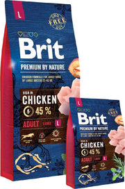 Brit Premium by nature adult large 45% kip 15kg + gratis worst